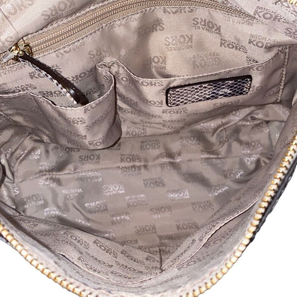 MK Michael Kors Purse Bedford Dark Sand Embossed Leather Snakeskin Bag NWT - Picture 4 of 10